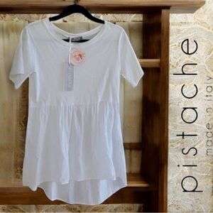 White Cotton Short Sleeve Top Small by  Pistache Made in Italy
